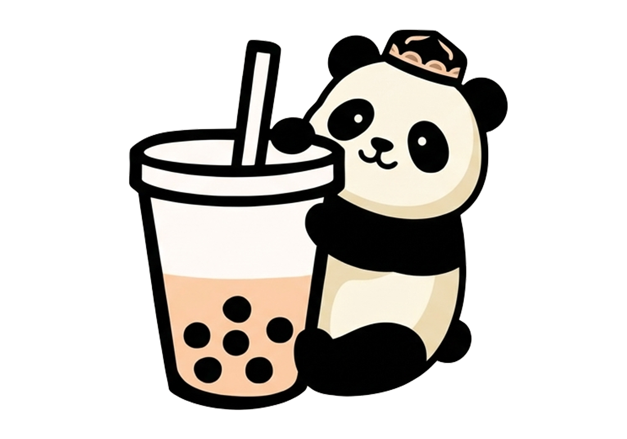 Bubble Choy panda mascot with bubble tea